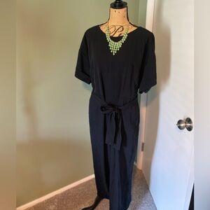 Everlane Black Short-Sleeve Jumpsuit with Waist Tie